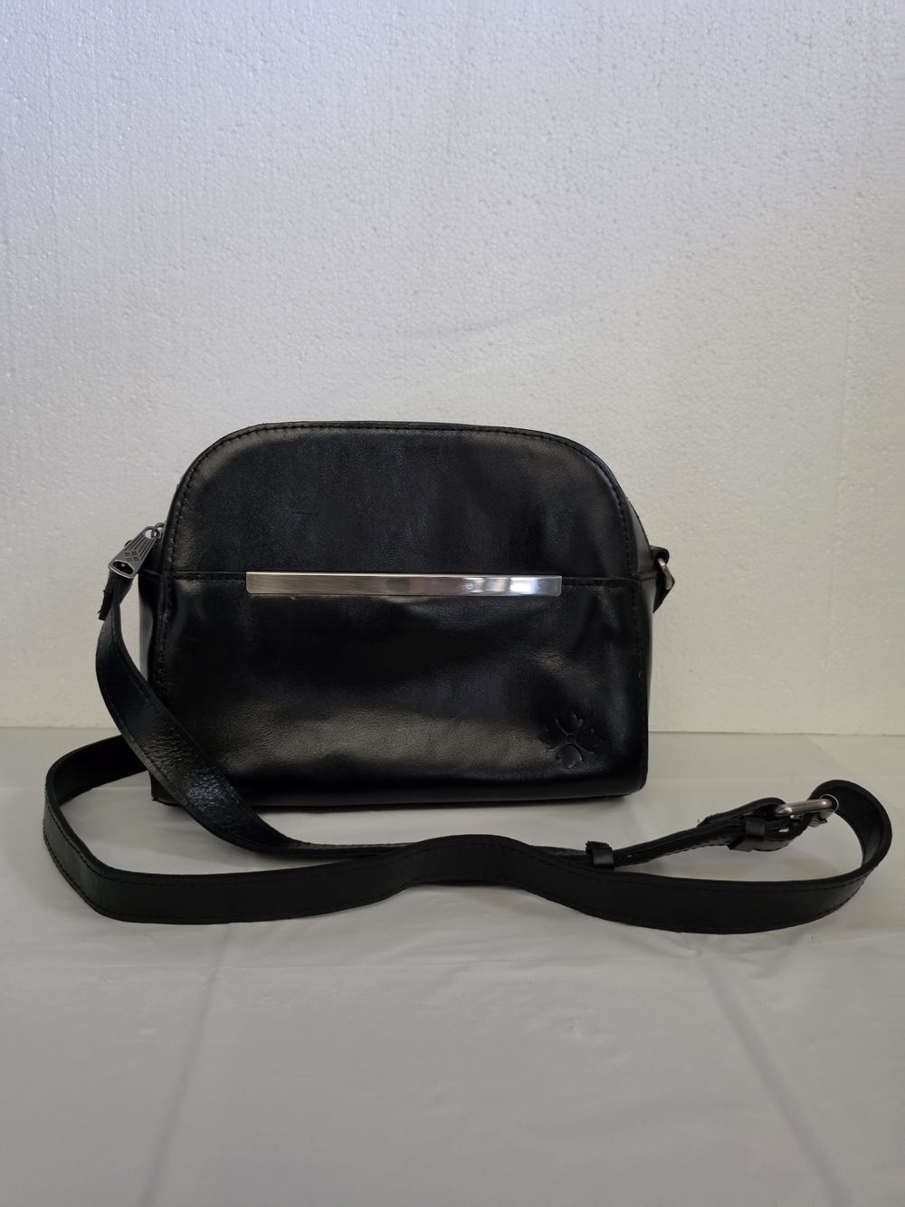 Patricia Nash Black Leather Crossbody Bag with Silver Accent
